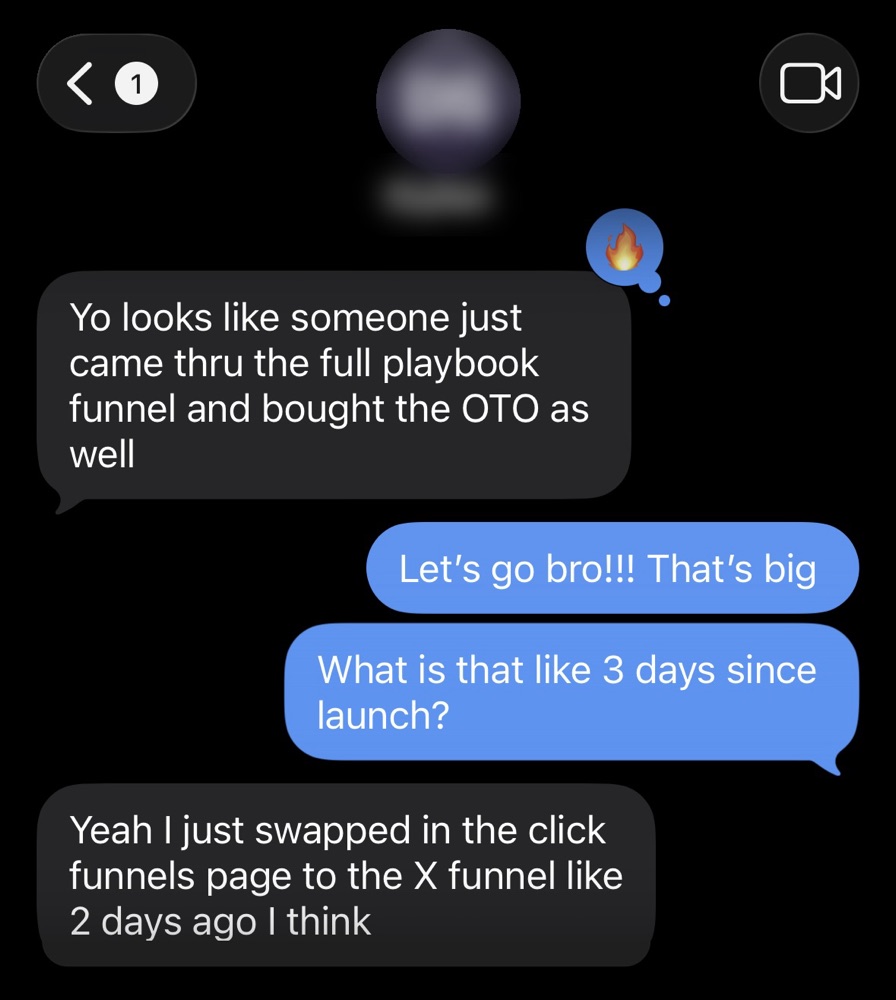 Text message from a client: someone just came through the full playbook funnel and bought the one time offer as well, about two days after the new page went live.